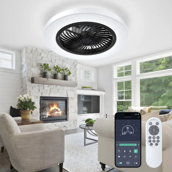 BLITZWILL 21'' Ceiling Fan with Light, 6-Speed Reversible, Dimmable LED Timing with Remote & APP Control, Modern Bladeless Flush Mount Ceiling Fan, Black