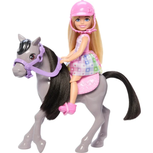 Barbie Chelsea Doll & Horse Toy Set, Includes Helmet Accessory, Doll Bends at Knees to “Ride” Pony - Image 4