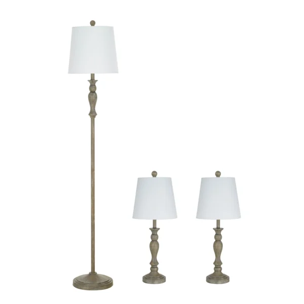 Better Homes & Gardens Modern Farmhouse 3-Pack Table and Floor Lamp Set, Wood Finish