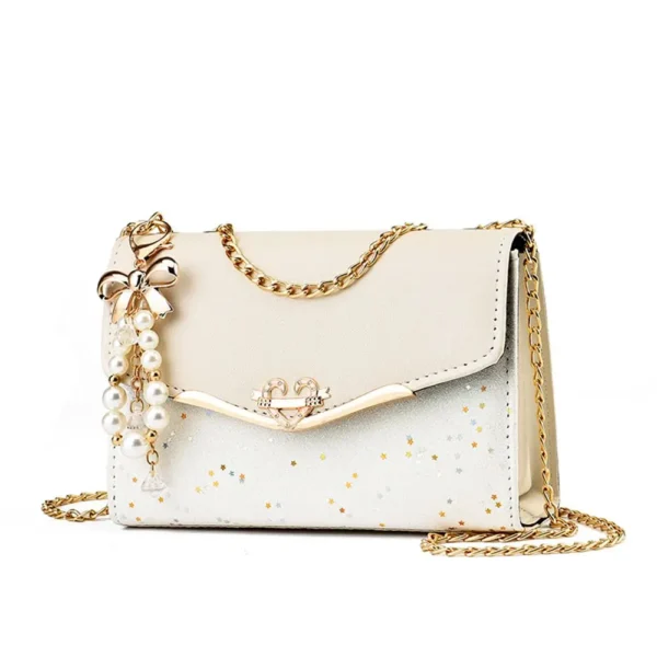 Elegant Women Shoulder Bag Sequin PU Leather Messenger Bag Fashion Pearl Sling Chain Single Totes Bag Korean Mobile Phone Bag