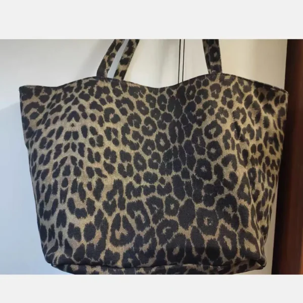 Women Bag 2024 New Tote Bag Leopard Pattern Animal Print Large Capacity One Shoulder Handheld Canvas Shopping Bag - Image 2