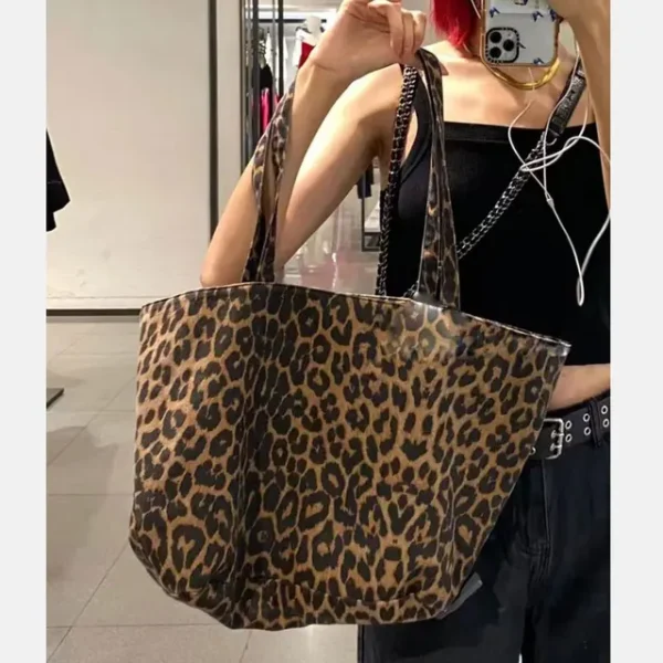 Women Bag 2024 New Tote Bag Leopard Pattern Animal Print Large Capacity One Shoulder Handheld Canvas Shopping Bag - Image 6