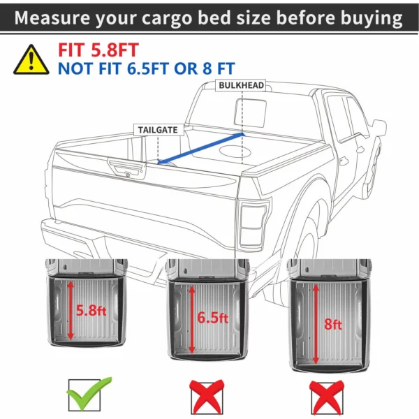 Ledkingdomus 3 Fold Truck Bed Soft Tonneau Cover for 2019-2023 Silverado/GMC Sierra 1500 5.8 Feet Bed - Image 4