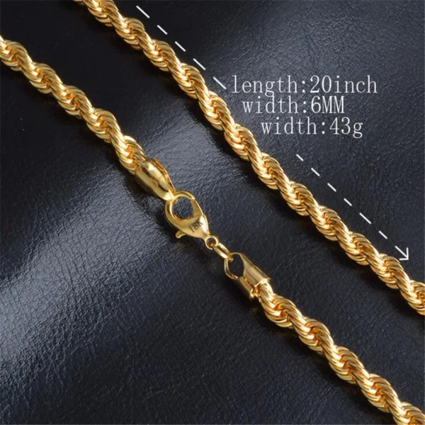 Gold Chain Necklace Hot Necklace Fashion Jewelry 18 K 6MM 50 cm 20Inch Men Chain Twist Necklace - Image 2