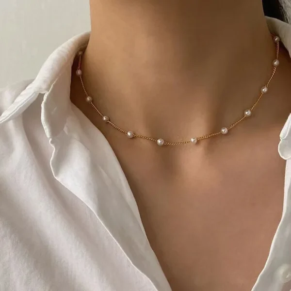 New Beads Women's Neck Chain Kpop Pearl Choker Necklace Gold Color Goth Chocker Jewelry On The Neck Pendant 2022 Collar For Girl - Image 5