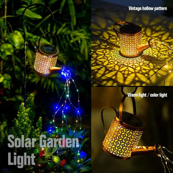 Solar Watering Can with Cascading Light Water Can Solar Lights Garden Decorative Solar Waterfall Lights Waterproof Hanging Light - Image 4