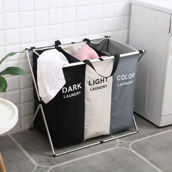 BGRORIO Foldable Laundry Basket Three Grids Waterproof Organizer Basket Home Large Dirty Clothes Toy Laundry Hamper