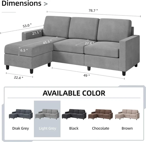 Modern linen L-shaped sofa (light grey) for small living rooms, apartments and small Spaces sofa set living room furniture - Image 2