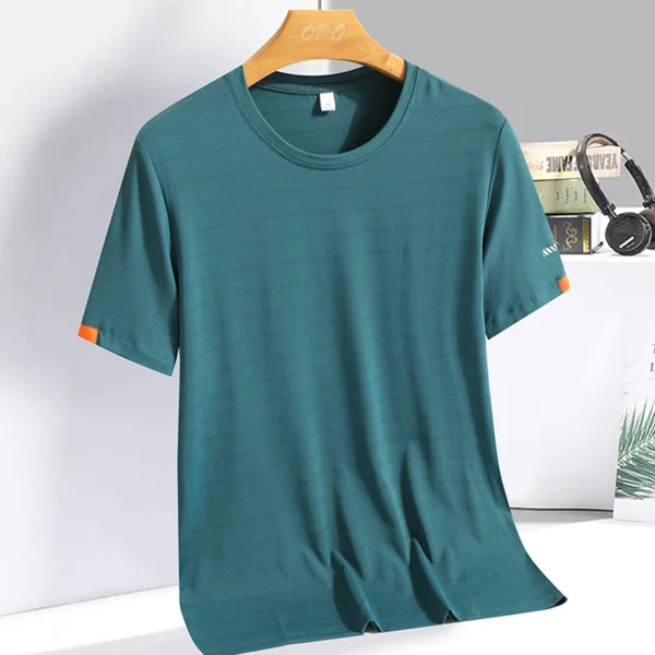 Men's Summer Ice Silk T-shirt Sweatshirt Round Neck Simple Running Fitness Suit Thin Breathable Quick Drying T - Image 4