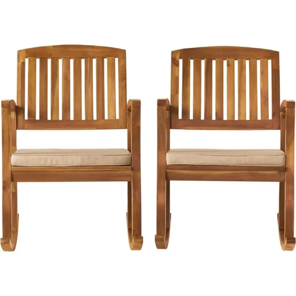 Selma Acacia Rocking Chairs With Cushions Camping Chair 2-Pcs Set Outdoor Furniture Teak Finish Freight Free - Image 2