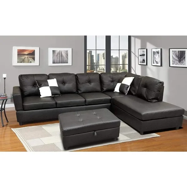 Sofa Sectional Sofa with Chaise Longue, Haussmann, 2 Pillows, for Living Room Furniture,L-shaped Faux Leather Sectional Sofa Set