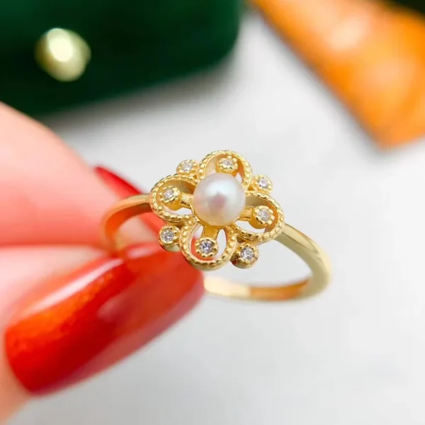 14 K Gold Color Pearl Zircon Ring for Women Bride Wedding Engagement Valentine's Day Women's Rings Fine Jewelry Gifts