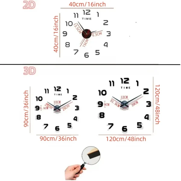 2023 Modern Design Large Wall Clock 3D DIY Quartz Clocks Fashion Watches Acrylic Mirror Stickers Living Room Home Decor Horloge - Image 2