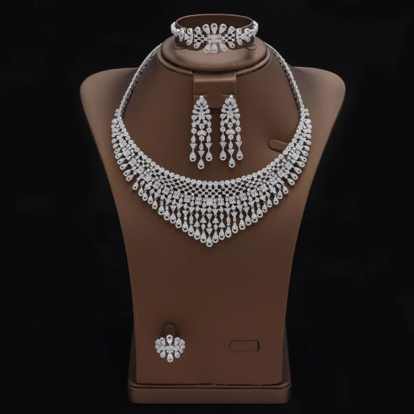 Famous Brand 4pcs Bridal Zirconia Full Jewelry Sets For Women Party, Dubai Nigeria CZ Crystal Wedding Jewelry Sets - Image 2