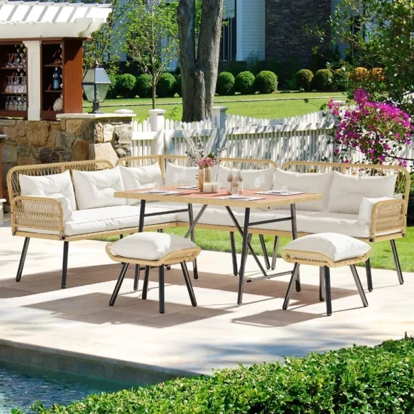 Garden Furniture Patio 8 Pieces Set, L-Shaped Furniture All-Weather Rattan Sets with Soft Cushion Chair, Garden Furniture Set - Image 2