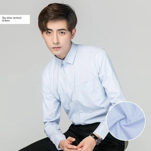 Korean Style Men's Business Shirt Long Sleeve Pure Color Cotton Dress Shirt men dress shirt men shirts blouses - Image 4