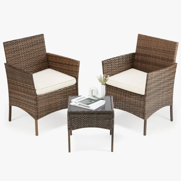 Patio Furniture Set 3 Pieces,Wicker Rattan Chairs Set with Soft Cushion for Garden Yard Backyard Lawn Porch Poolside Balcony