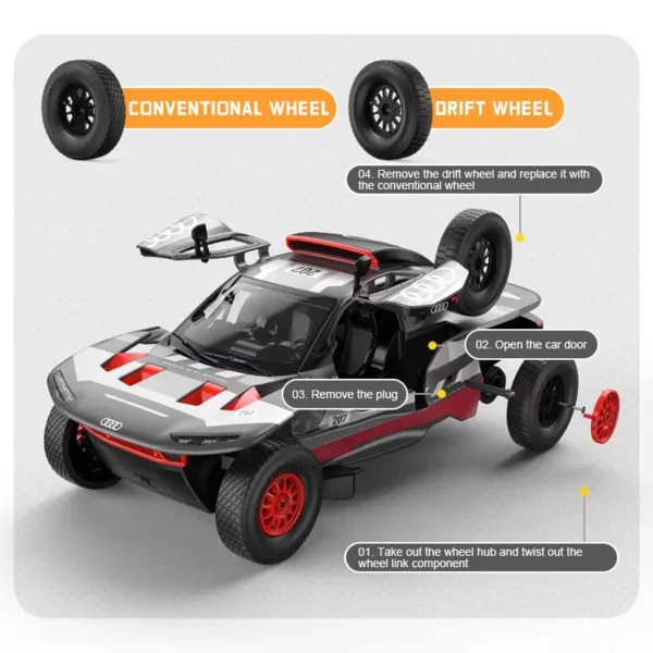 RC Car 1:14 Audi RS Q e-tron Dakar Champion Remote Control Drift Off-Road Vehicle Racing Model Toys LED Lights DIY Wheel Change - Image 4