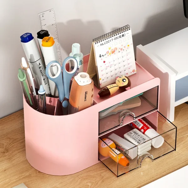 Simple Pen Holder With Drawer Multifunction Desktop Organizer Stationery Storage Box Student Office Desk Decorations - Image 3