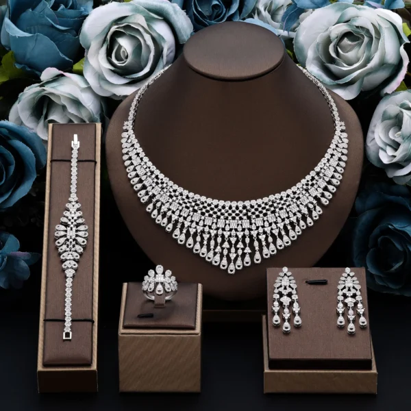 Famous Brand 4pcs Bridal Zirconia Full Jewelry Sets For Women Party, Dubai Nigeria CZ Crystal Wedding Jewelry Sets