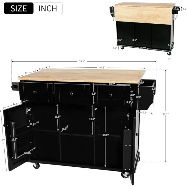 Internal Storage Cabinet Racks Trolley for Dining Room Kitchen Island With Drop-Leaf Countertop Auxiliary Cart With Wheels Home - Image 2