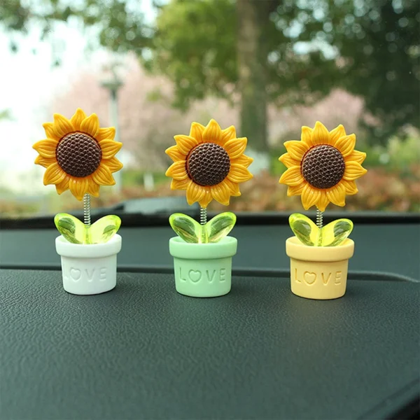 1PC Cute Car Center Console Decoration Simulated Potted Sunflower Desk Ornaments Swinging Potted Sunflower Car Accessories - Image 3