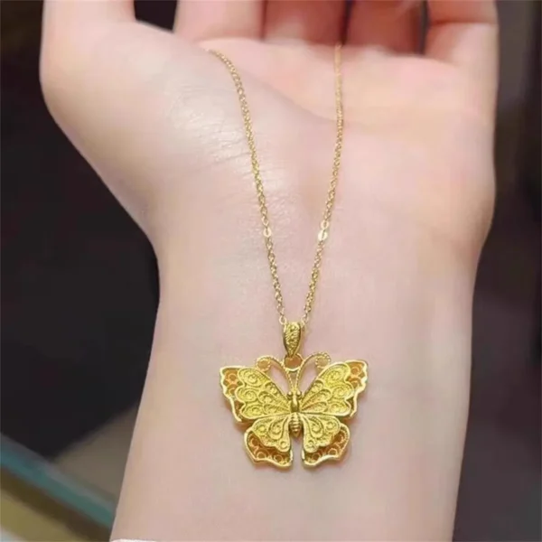 Shiny Pure 14 K Gold Color Butterfly Pendant Necklace for Women's Necklace Chain Valentine's Day Wedding Jewelry Gifts - Image 4