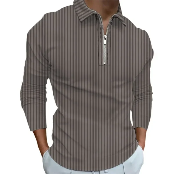 Spring Autumn Men Long Sleeve Zipper Polo Shirt Men Casual Stripe Polo Shirt Tops . - Image 2