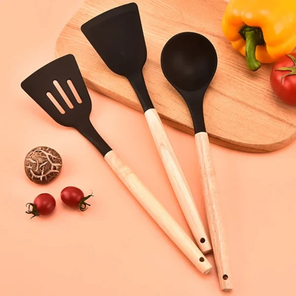 12 Pcs Silicone Kitchen Utensils Set Non-Stick Cookware for Kitchen Wooden Handle Spatula Egg Beaters Kitchenware Accessories - Image 3