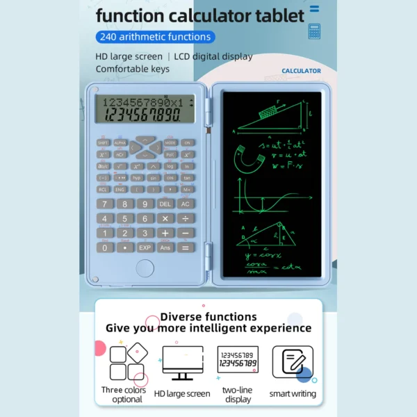 Scientific Calculator with Erasable Writing Board 240 Functions 2 Line LCD Display Foldable Financial Math Calculator School - Image 3