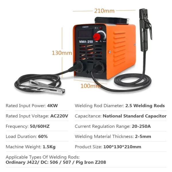 Portable ZX7 250A MMA Arc Welder Inverter Welding Machine 110V 220V Mini Iron Electric Welding Equipment Car Repairing Tools - Image 4