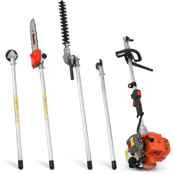 Gas Powered Hedge Trimmer 41.5cc 5 in 1 Multi Functional Garden Trimming Tools Gas Weed Eater Long Reach Pole Saw