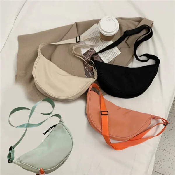 Women's Crossbody Dumpling Shape Lightweight Underarm Knapsack Nylon Large Capacity Smooth Zipper Female's One Shoulder Bag