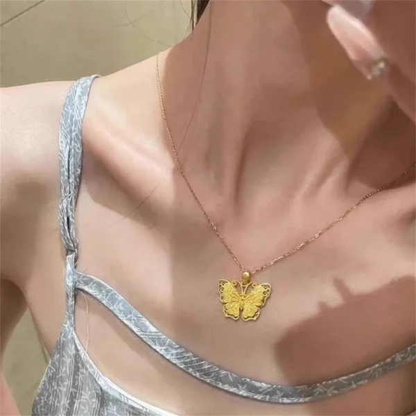 Shiny Pure 14 K Gold Color Butterfly Pendant Necklace for Women's Necklace Chain Valentine's Day Wedding Jewelry Gifts - Image 5