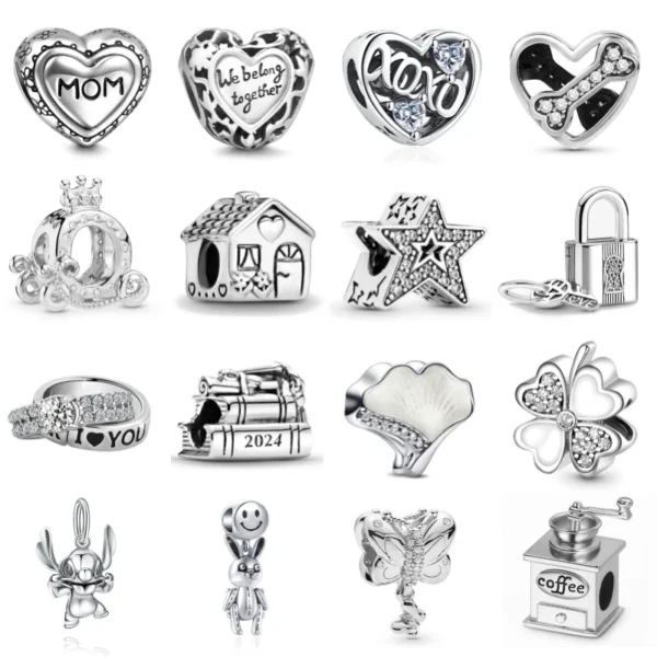 White Series 925 Sterling Silver Plated Clover Star House Lock Women DIY Jewelry Bead Pendant Fit Original Bracelet - Image 4