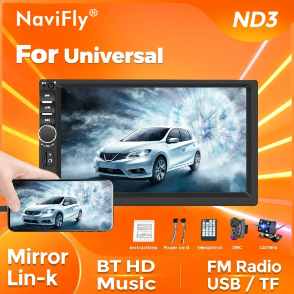 Navifly 7-inch HD Touch Screen ND3 Universal Car Radio 2 Din Central Multimedia Automotiva BT Stereo Audio Intelligent Systems