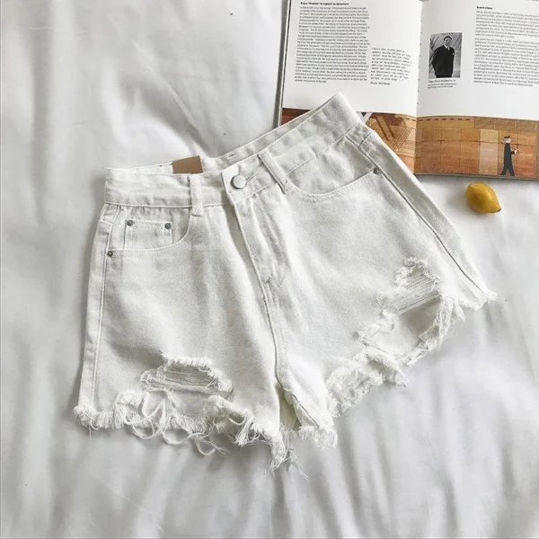 Cowboy Shorts Women's Summer Korean High Waist Casual Blue Denim Shorts Pocket Tassel Perforated Fashion Shorts Y2K Female Jeans - Image 4