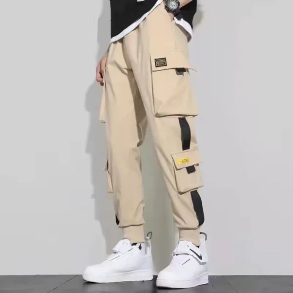 Men's Cargo Pants Casual Hip Hop Hit Color Multiple Pockets Trousers Streetwear Ribbons Techwear Sweatpants - Image 5