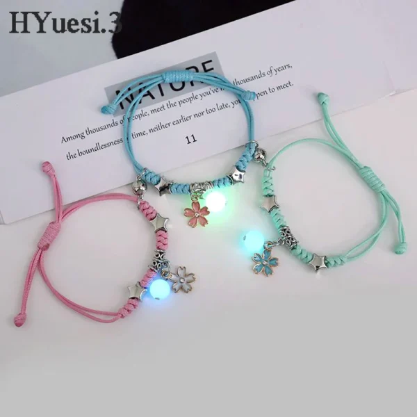 2pcs Luminous Cat Star Moon Cross Charms Bracelet Set Couple Adjustable Woven Rope Friendship Bracelet For Women Men Summer Gift - Image 6