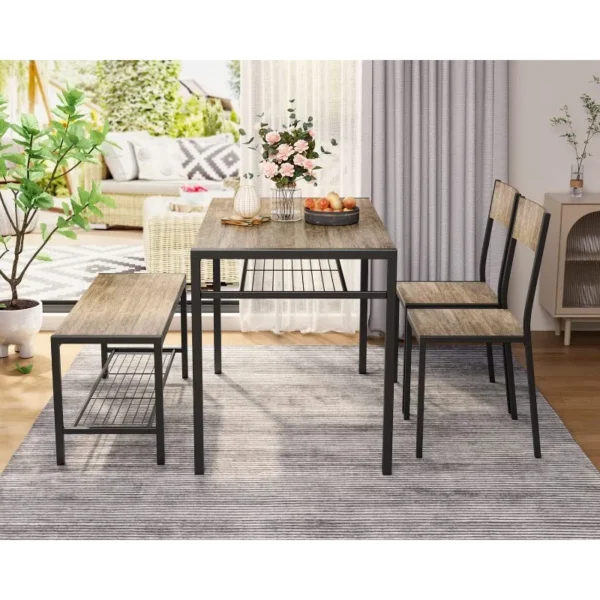 Kitchen Table and 2 Chairs for 4 with Bench, 4 Piece Dining Table Set for Small Space - Image 3