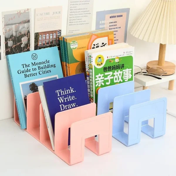 4 Grid Bookends Stand Bookshelf Desktop Decor Storage Rack Bookend Book Holder School Stationery Office Desktop File Organizer - Image 3