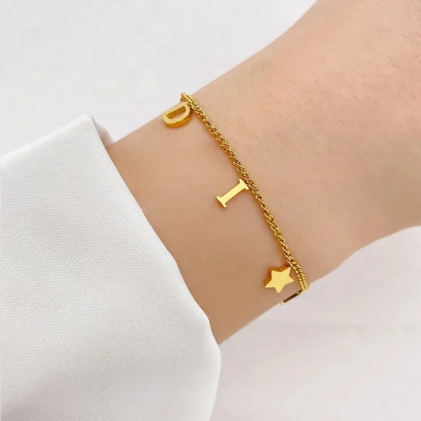 Korea New Fashion Letter Star Pendant Bracelet Woman Simple Vintage Stainless Steel Bracelet Luxury Jewelry Accessories Gifts - Image 3