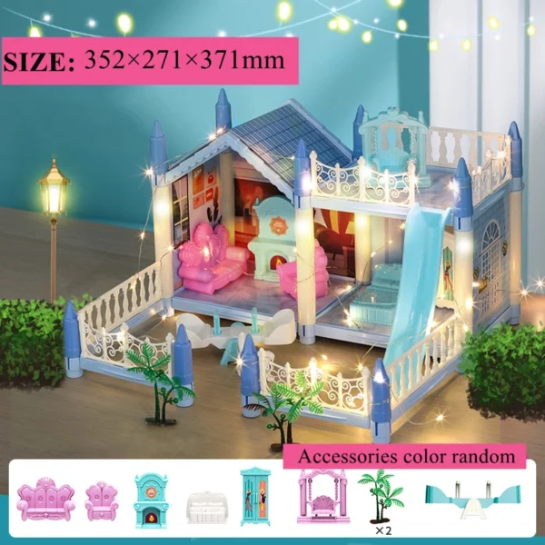 3d Assembly Diy Doll House Miniature Model Doll House Accessories Villa Princess Castle Led Lights Girl Birthday Gift Toy House - Image 5