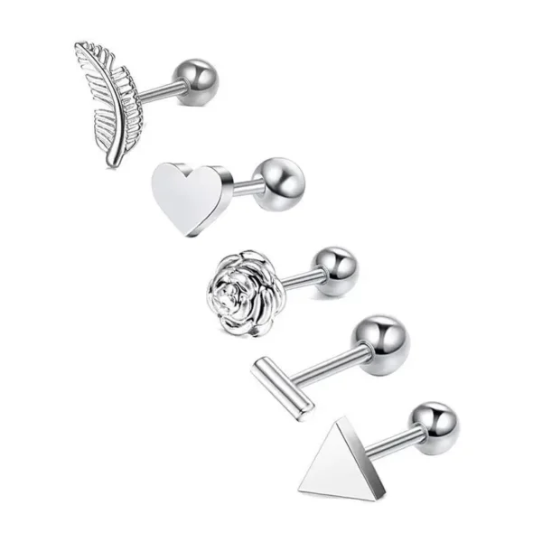 5PCS/Set Stainless Steel Zircon Stud Earrings for Women Fashion Heart Flower Ear Tragus Cartilage Piercing Suit Jewelry - Image 5