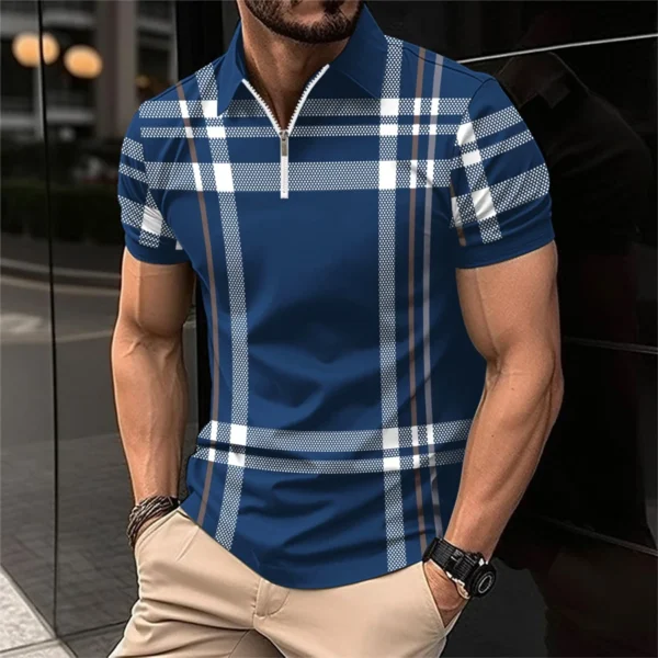 2024 New Men's Fashion Breathable Short Sleeve Striped POLO Shirt Button-Down Men's Top clothing - Image 3