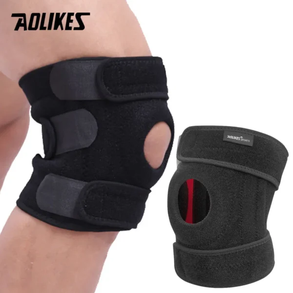 AOLIKES 1PCS Mountaineering Knee Pad with 4 Springs Support Cycling Knee Protector Mountain Bike Sports Safety Kneepad Brace