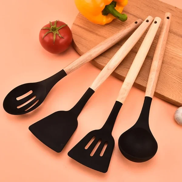 12 Pcs Silicone Kitchen Utensils Set Non-Stick Cookware for Kitchen Wooden Handle Spatula Egg Beaters Kitchenware Accessories - Image 4