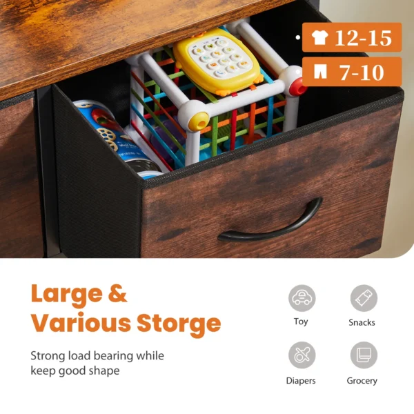 Dresser For Bedroom With 9 Fabric Storage Drawer Wardrobe Tall Chest Organizer Closet Adult Kids Clothes Wood Cabinet Furniture - Image 3