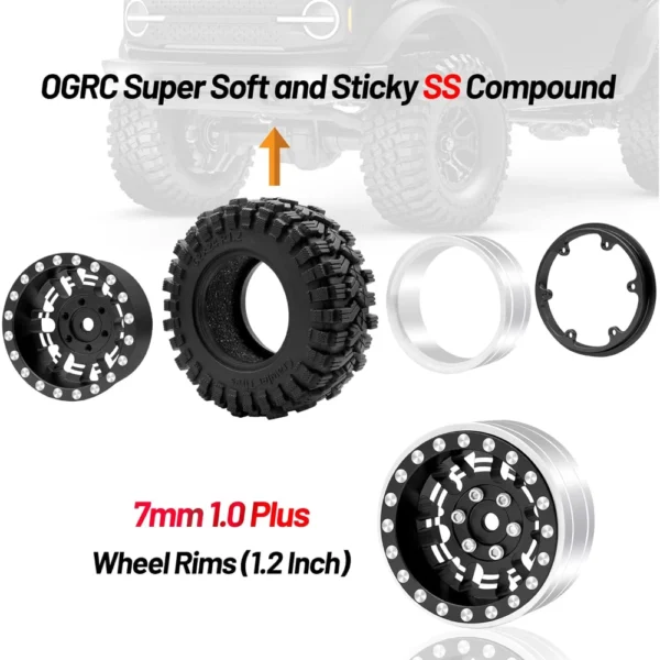 OGRC 1.2 Inch Beadlock Wheel Rim and Tires Set 62 * 24mm Sticky Tires for TRX4M SCX24 FCX24 AX24 1/24 1/18 RC Crawler Car Part - Image 3