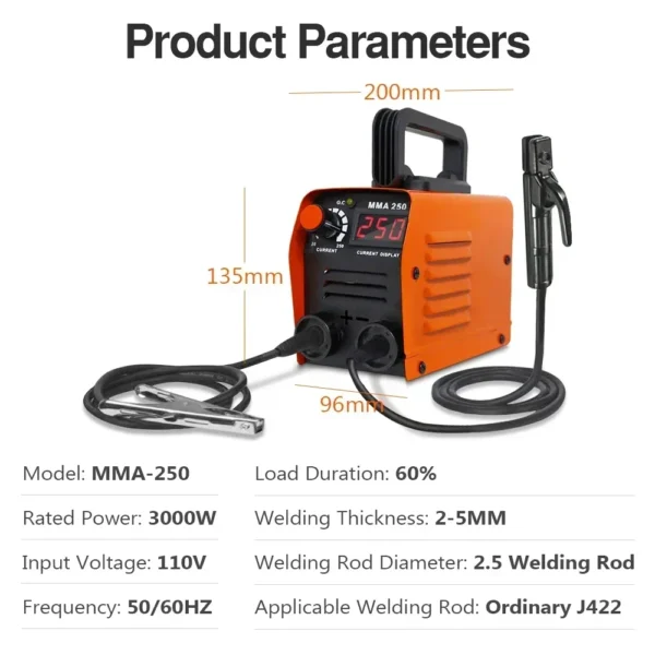 Portable ZX7 250A MMA Arc Welder Inverter Welding Machine 110V 220V Mini Iron Electric Welding Equipment Car Repairing Tools - Image 3